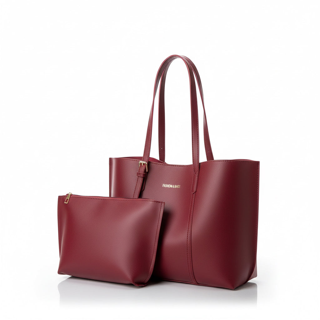 Burgundy Tote & Pouch Set